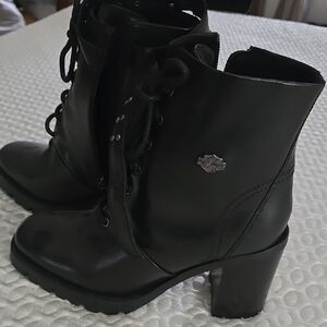 Harley-Davidson Adina Black Ankle Boots with Chunky Heel, Size 9, NWOB.